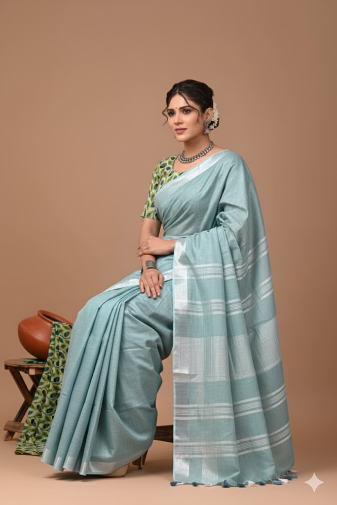 Zori Border Vagolpuri Linen Saree