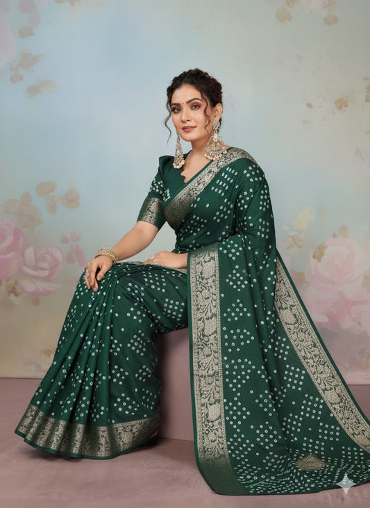 Paithani Bandhej Silk Saree With Zari Weaving Border