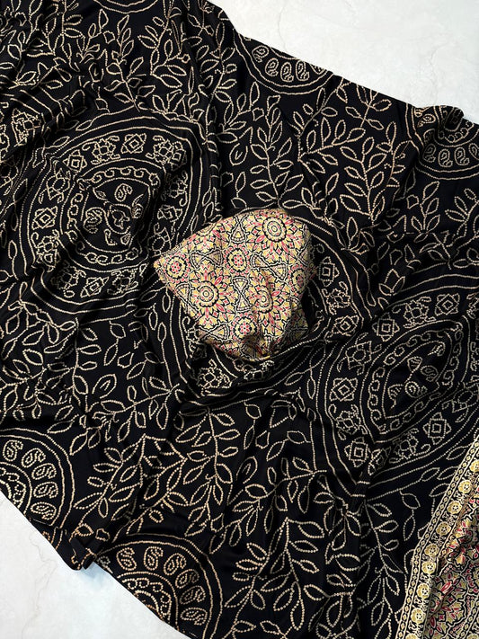 Ajrakh Satin Silk Saree