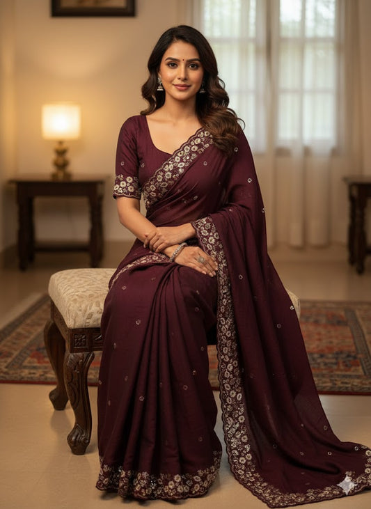 Soft Crush Silk Saree With Thread & Sequince