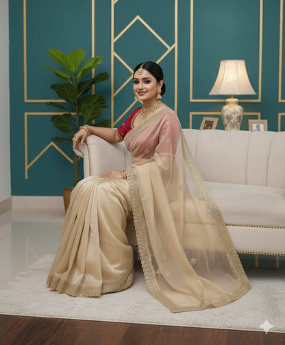 Women Pure Nylon Organza Silk Saree With Embroidery Sequence And Zari Work (D-0809)