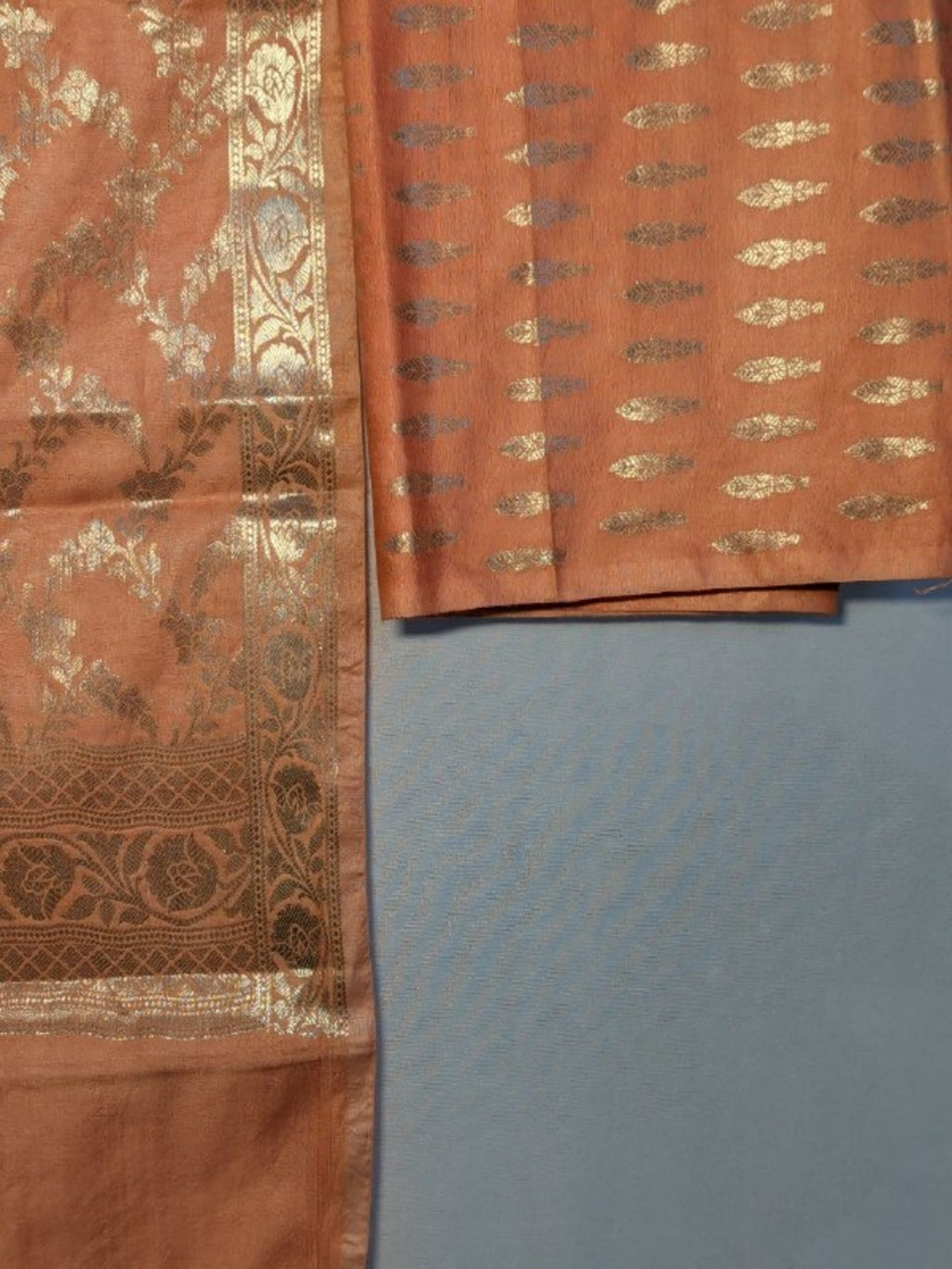 Banarsi Muslin Silk 3pc Unstitched Suit Zari Weaving Suit