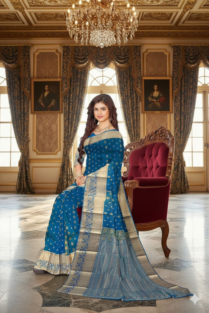 Saree Kanjivaram Pure silk Blue Sari wedding partywear