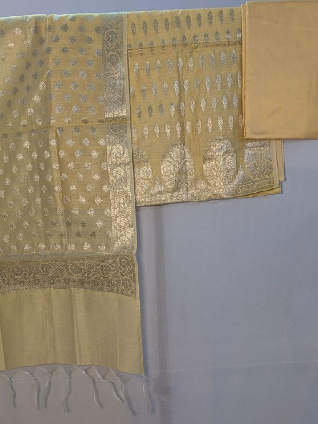 Banarsi Cotton Silk 3pc Unstitched Suit Zari Weaving Suit