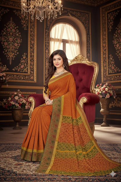 South Cotton Saree Printed Sari Indian Casual wear