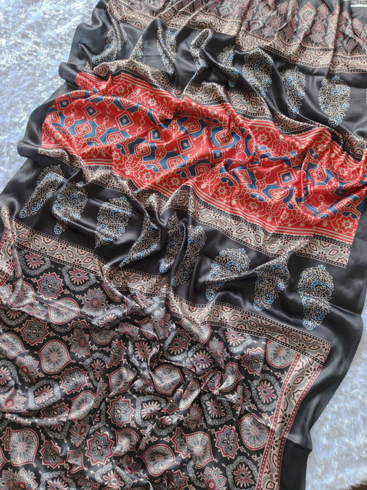 Pure Modal Silk Handloom Saree With Ajrakh Digital Print