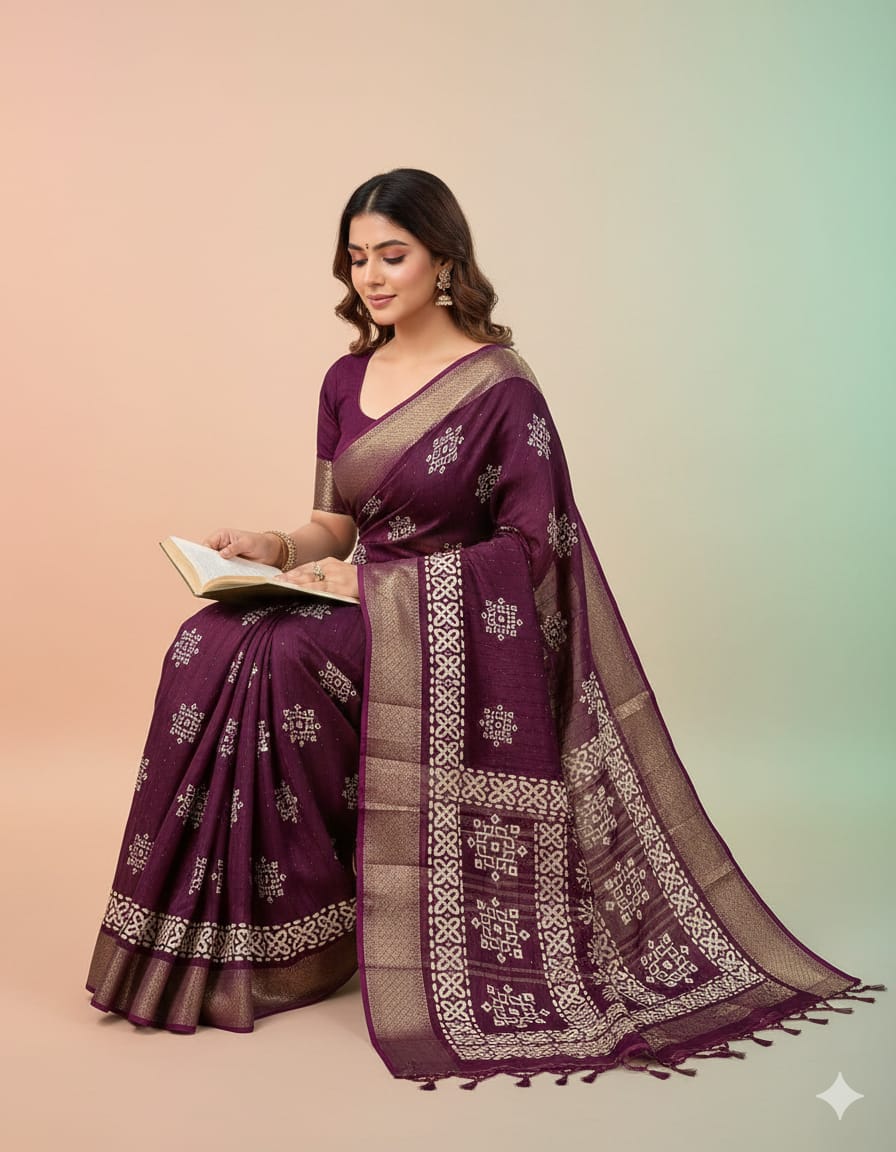 Cotton Crape Sequence Batik Saree