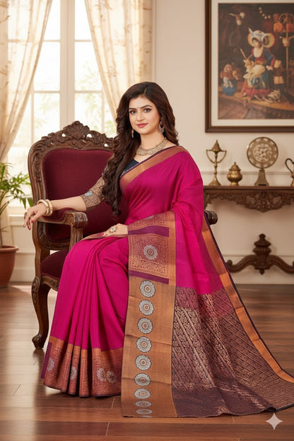 Cotton Silk Saree/Sari Kanjivaram Style Partywear Saree