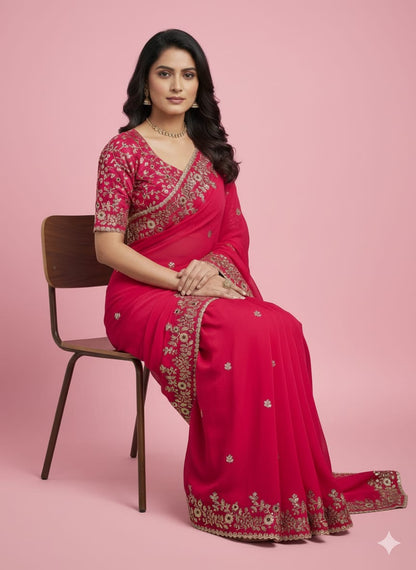 Frendy Chiffon Beautiful Sequence Embroidery Saree (D-0311)