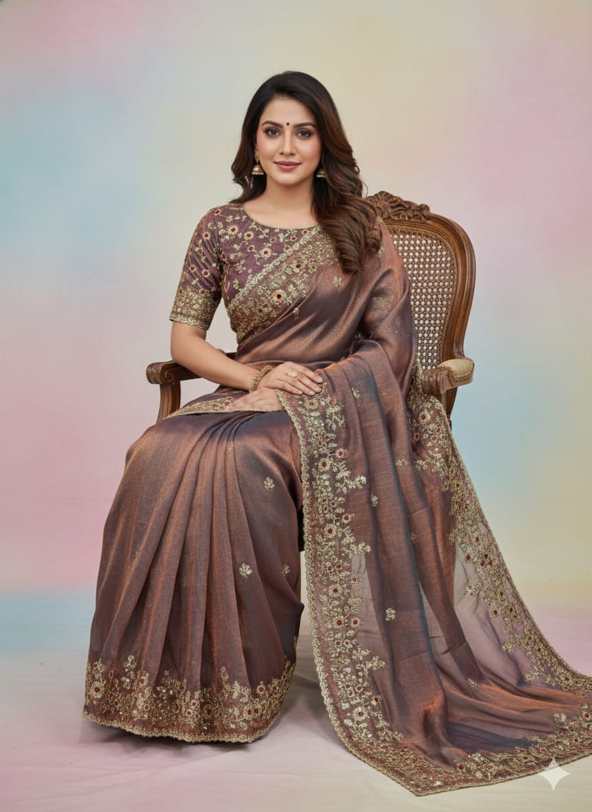 Frendy Chiffon Beautiful Sequence Embroidery Saree (D-0311)