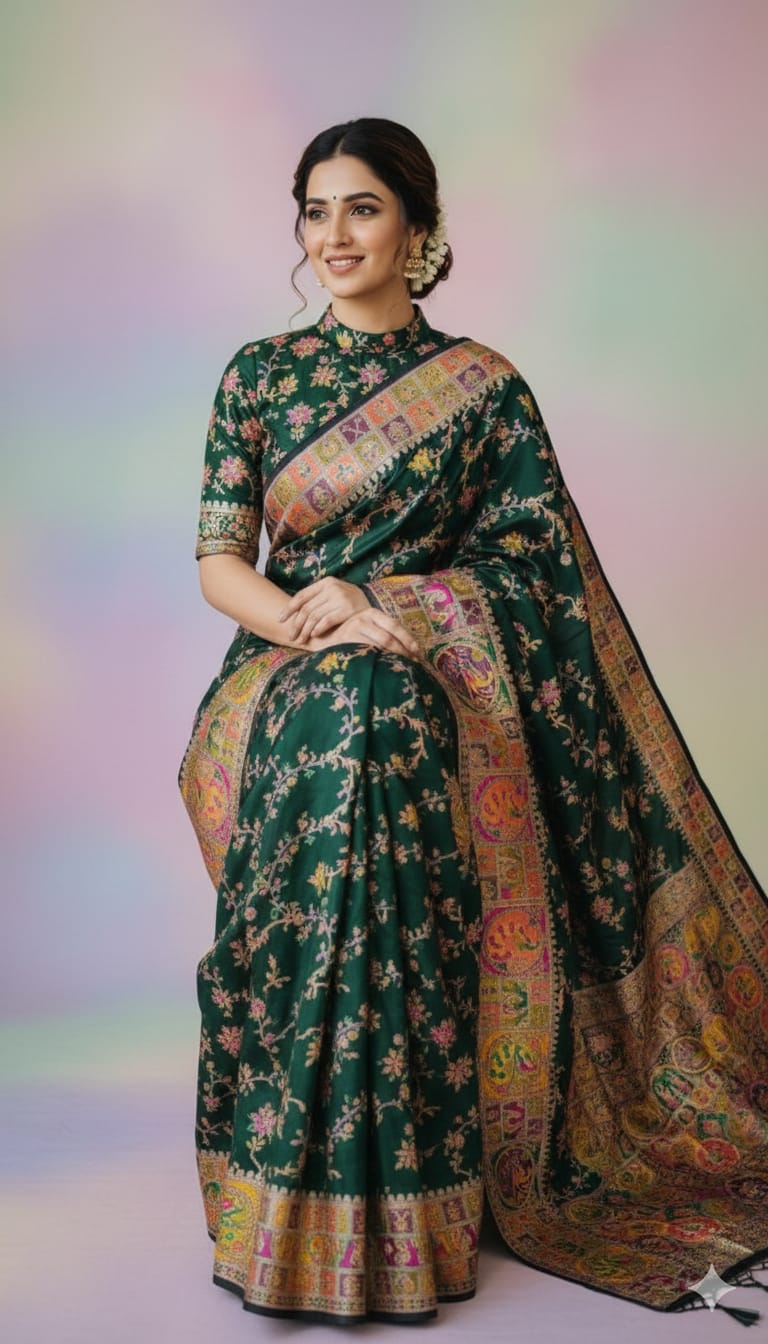 Pure Meenakari Pashmina Khaddi Banarasi Saree