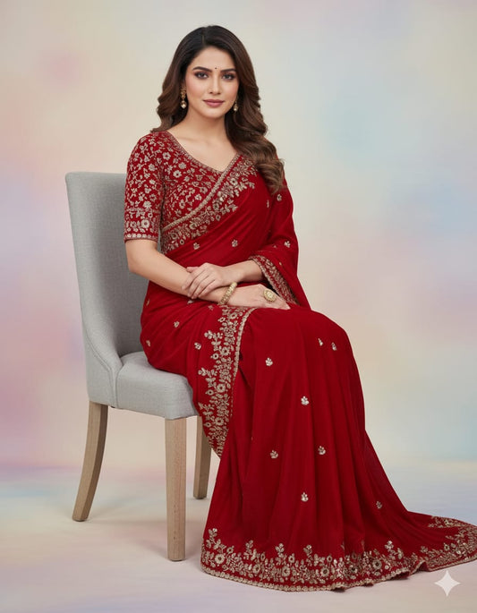 Frendy Chiffon Beautiful Sequence Embroidery Saree (D-0311)
