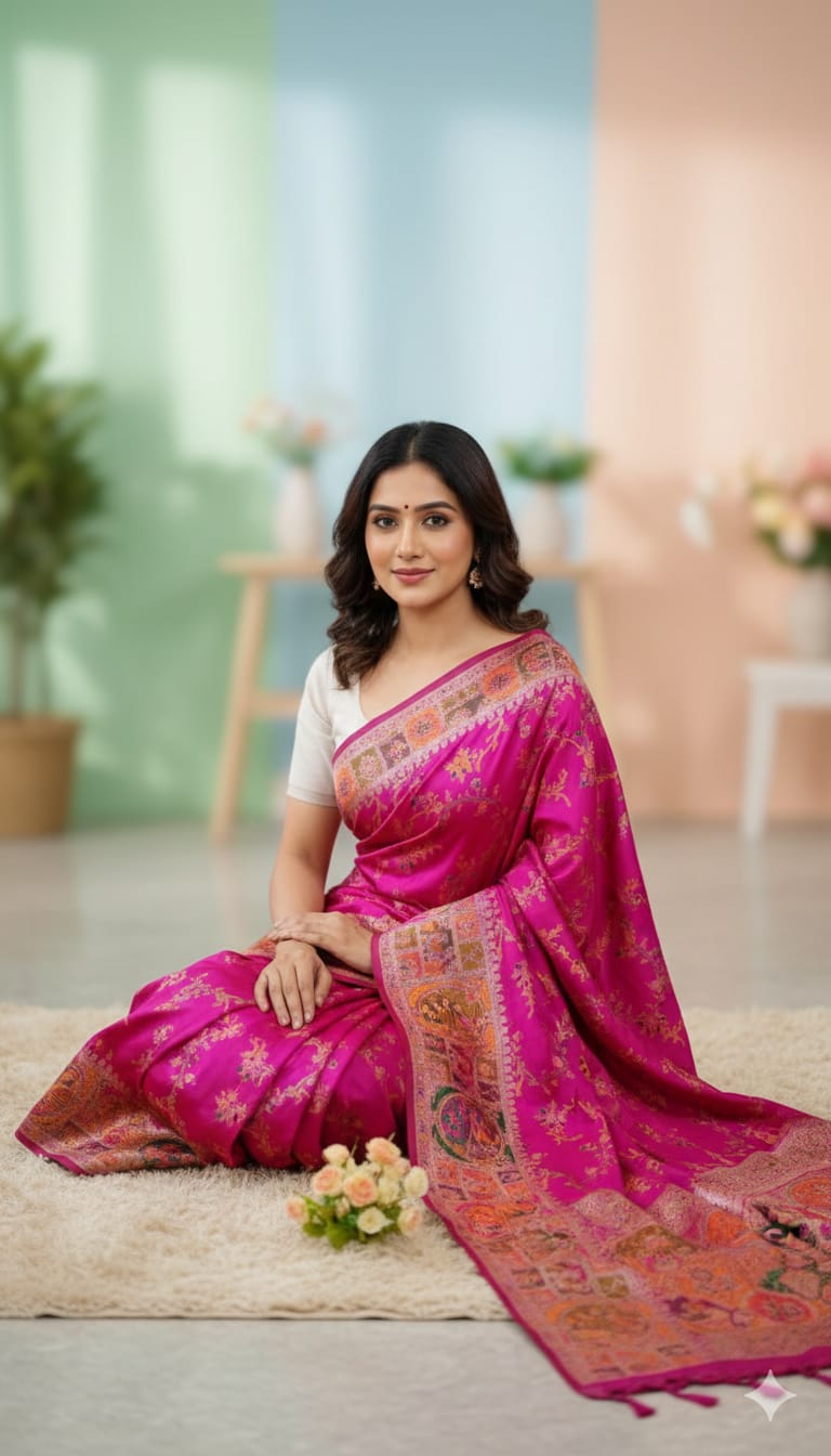 Pure Meenakari Pashmina Khaddi Banarasi Saree