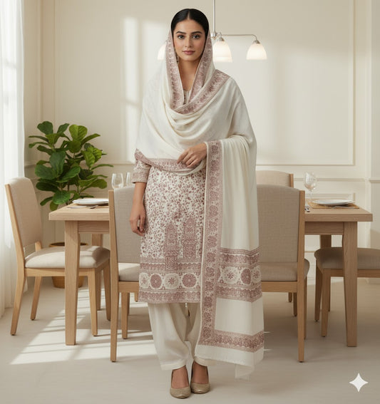 Traditional Unstitched Zari Suit For Women  - Ivory Indian Silk | Premium Silk