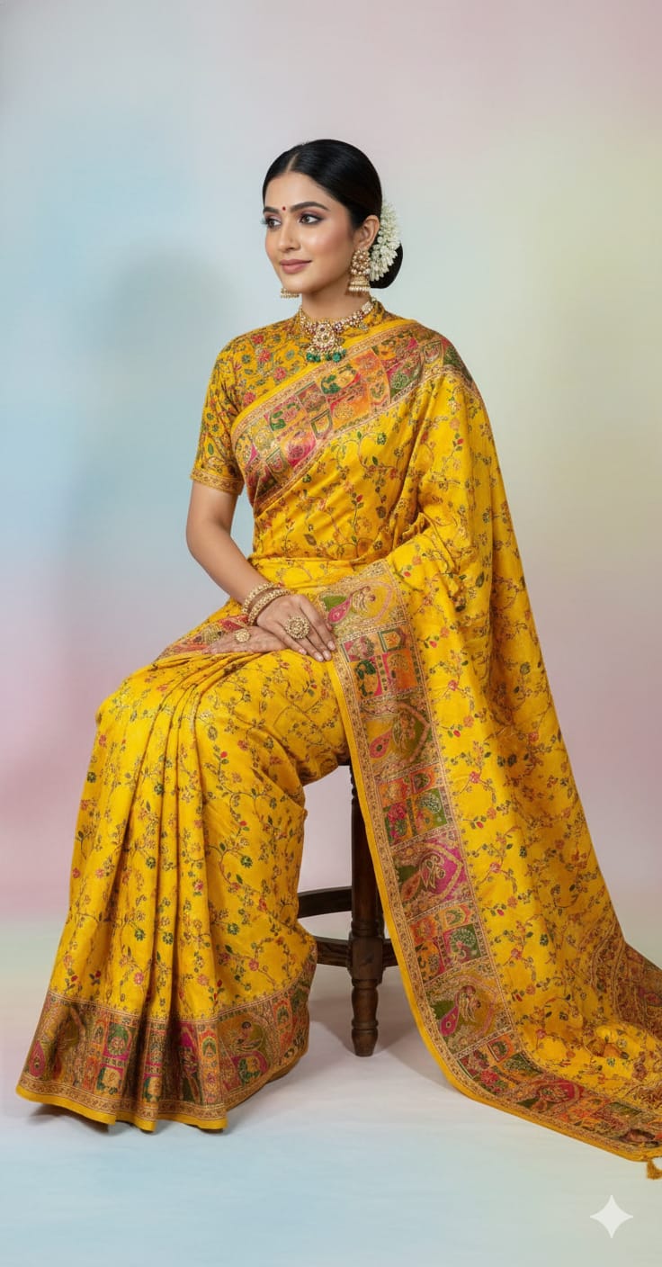 Pure Meenakari Pashmina Khaddi Banarasi Saree