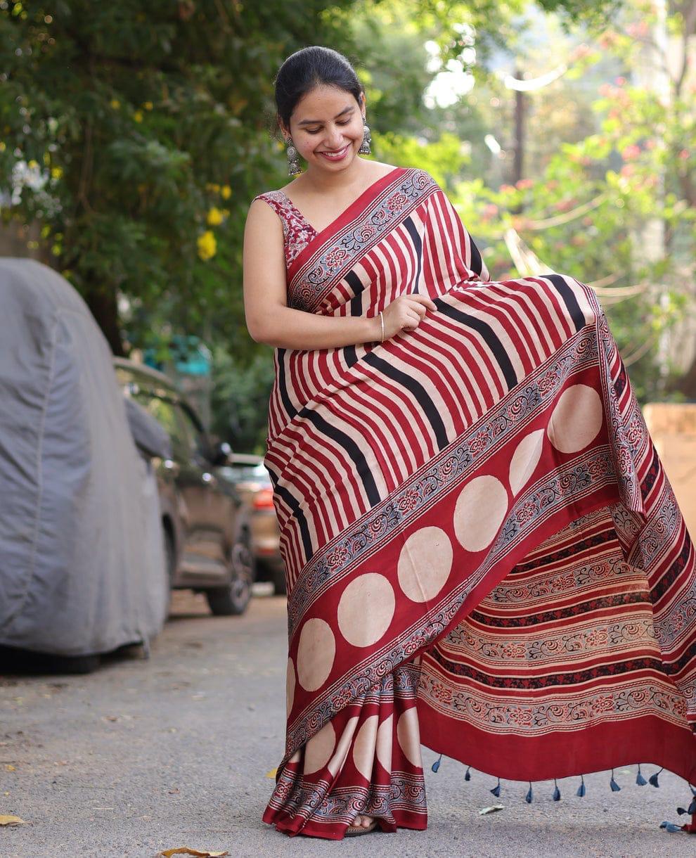 Ajrakh Gajji Bandhej Saree