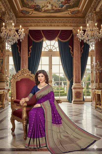Saree Kanjivaram Pure silk Purple Sari wedding partywear