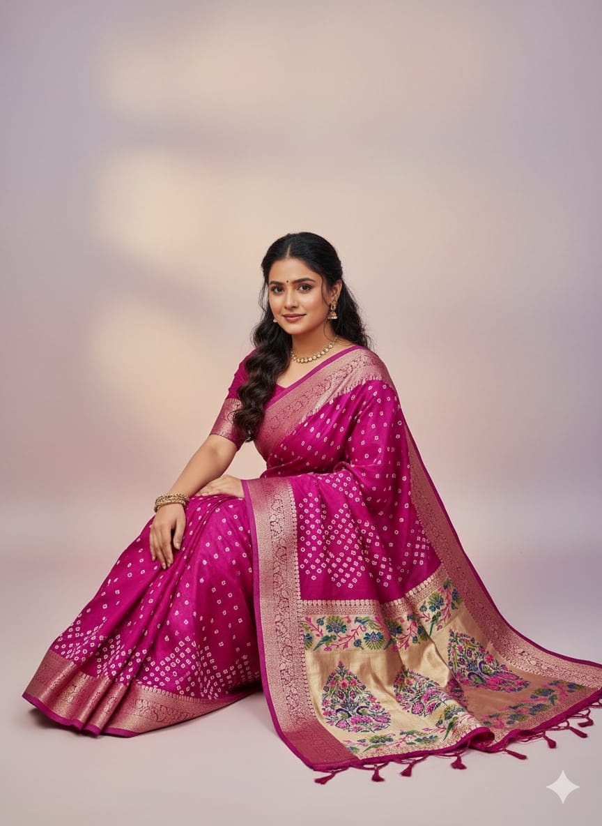 Kanjivaram Border Bandhej Series Saree  (D-1711)