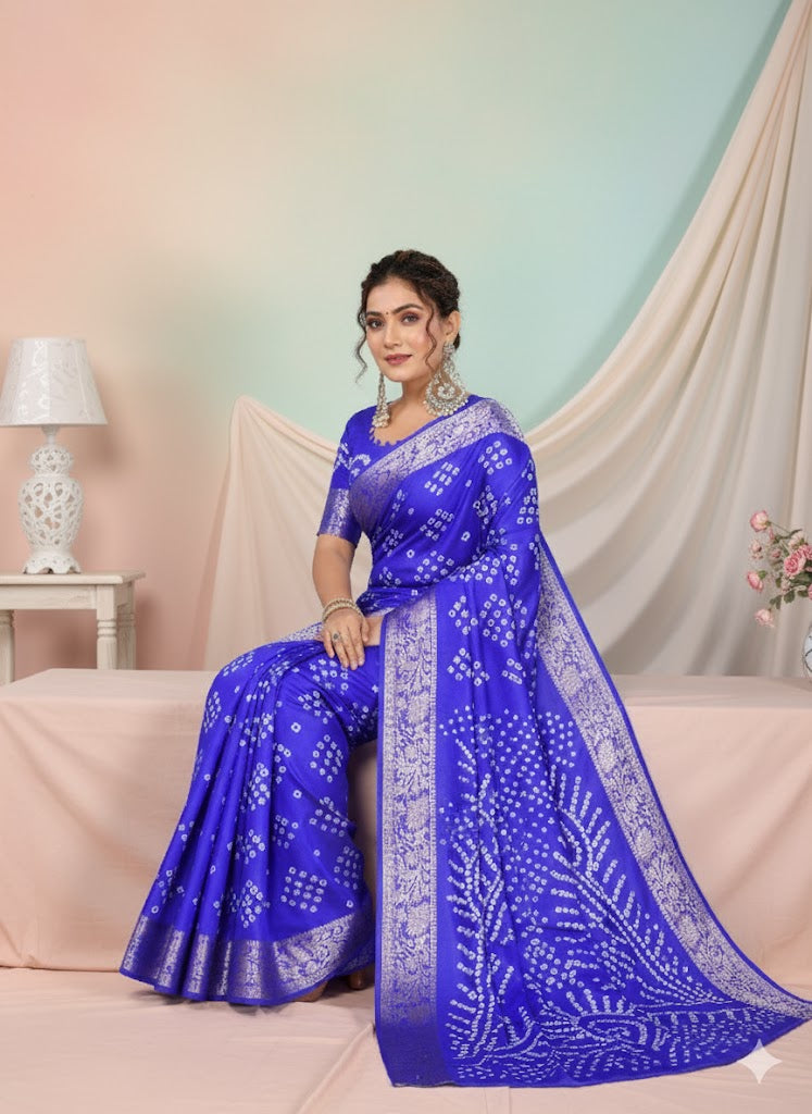 Paithani Bandhej Silk Saree With Zari Weaving Border