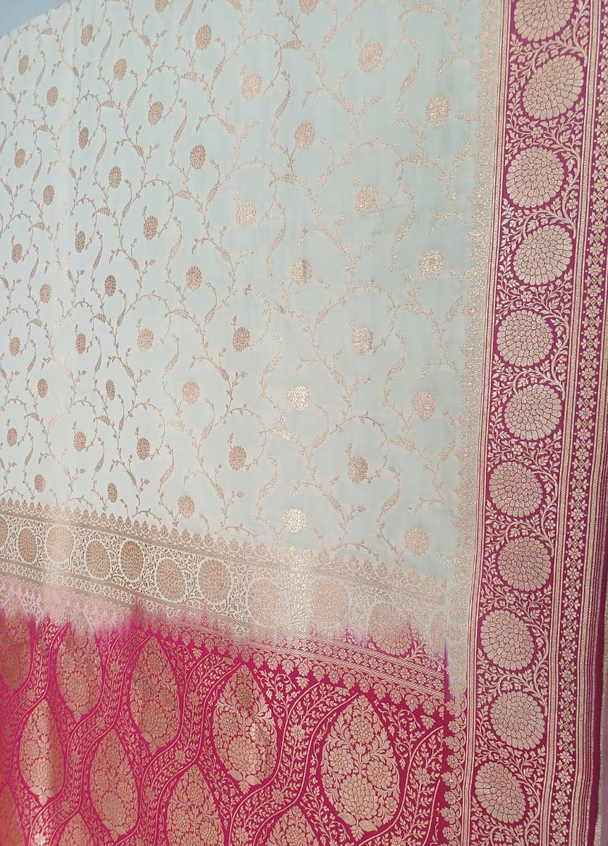 Banarasi Silk Cream & Dark Pink Zari Weaving Work Unstitched Blouse