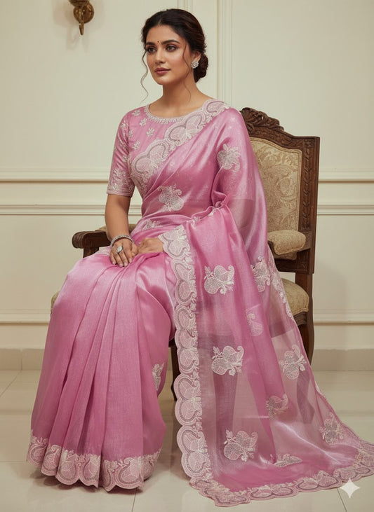 Burberry Chiffon Chikankari Embroidery Work Saree
