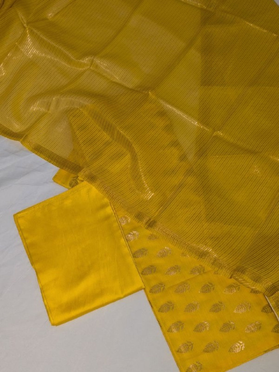 Banarsi Cotton Silk 3pc Unstitched Suit Zari Weaving Suit