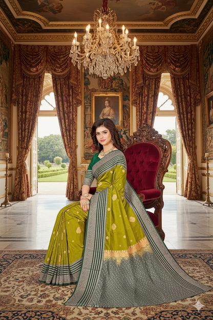 Saree tissue silk mehendi hina green booti Weaved Sari wedding partywear festive