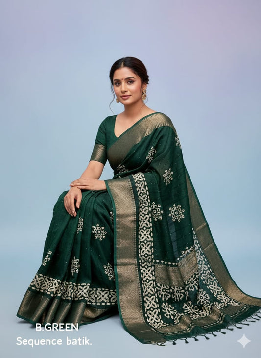 Cotton Crape Sequence Batik Saree