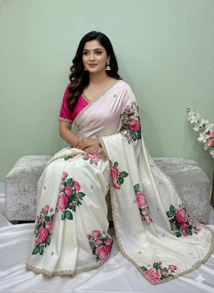 Smooth Chinnon Digital Saree