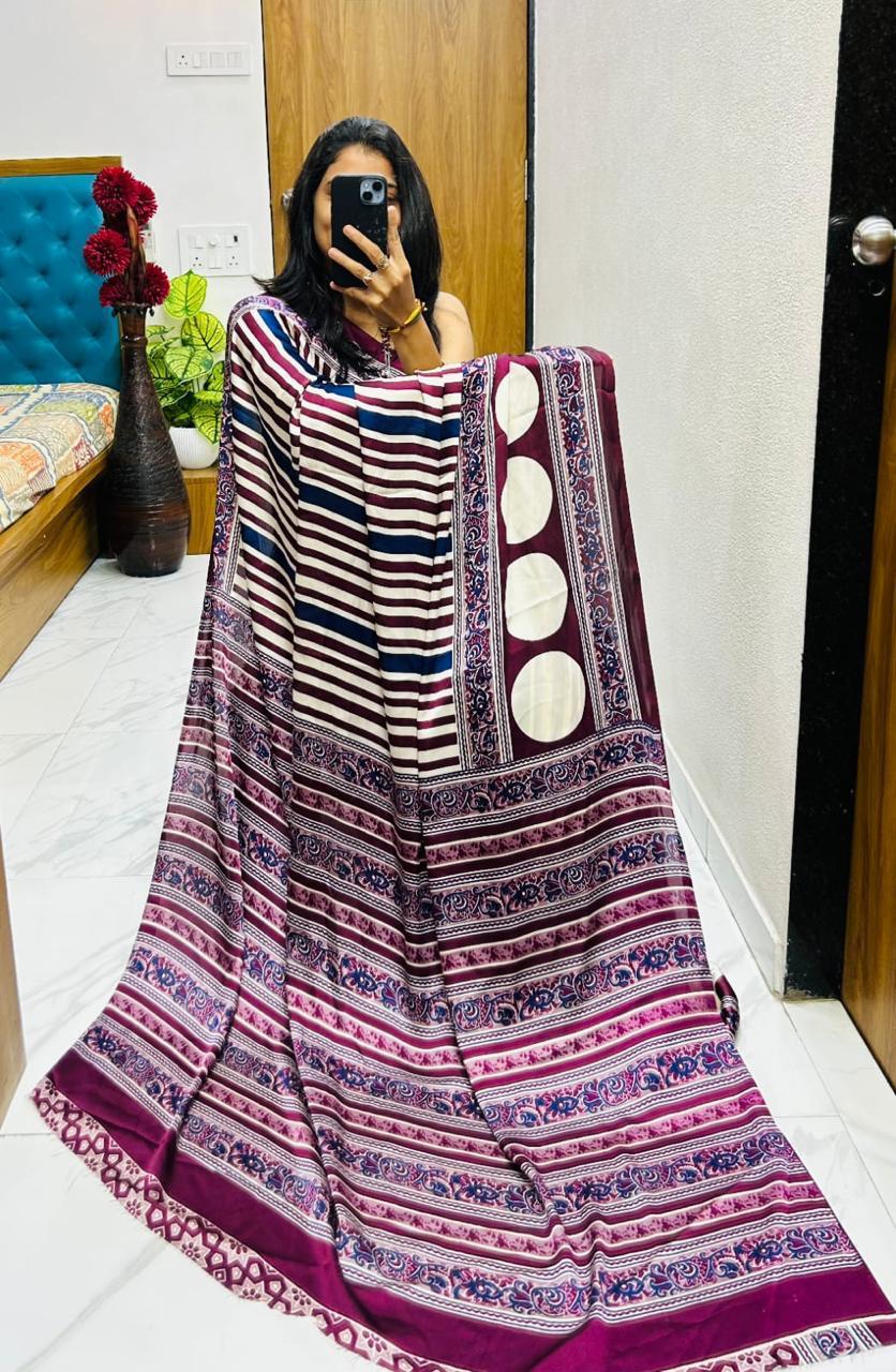 Ajrakh Gajji Bandhej Saree