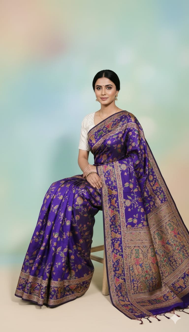 Pure Meenakari Pashmina Khaddi Banarasi Saree