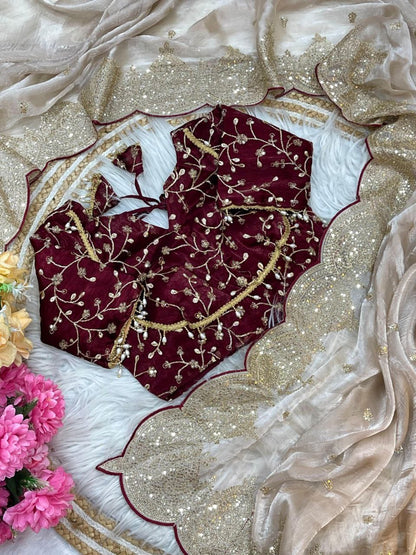 Pure Zimmy Chhoo Satin Saree With Beautiful 3MM Sequence Zari (C-Pallu)