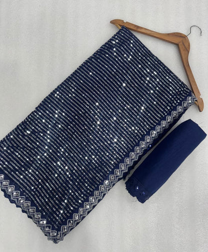 Heavy Pallu Dual Sequins Georgette Embroidery Work In Saree/Sari