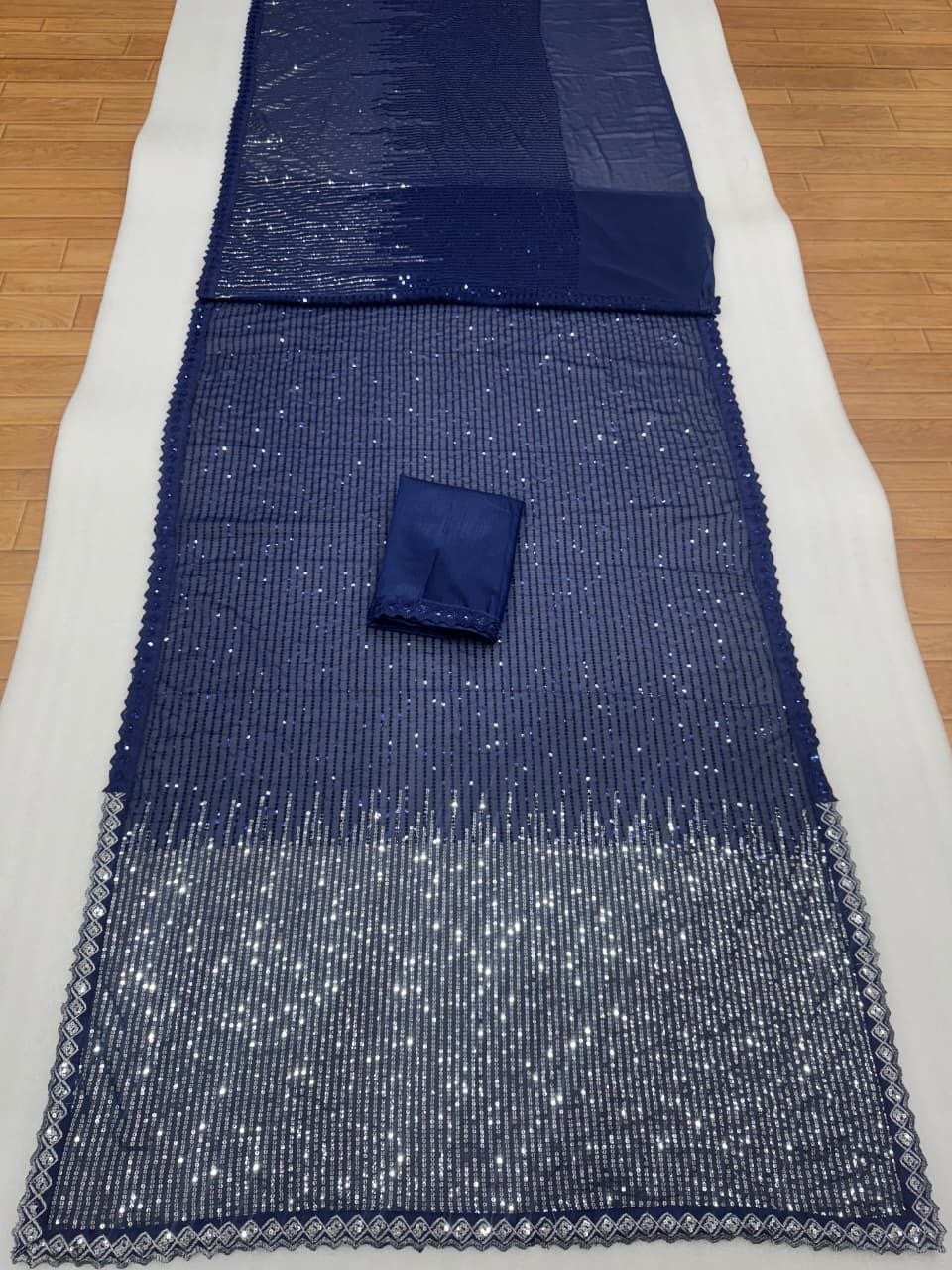 Heavy Pallu Dual Sequins Georgette Embroidery Work In Saree/Sari