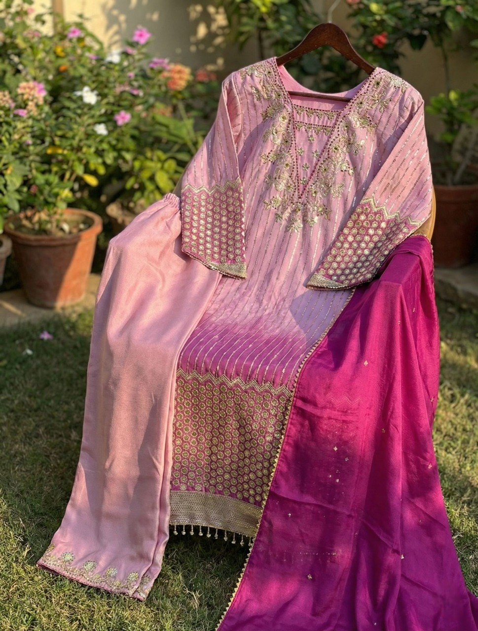 CHINON PRINTED WITH SEQUENCE EMBROIDERY BORDAR LACE WORK