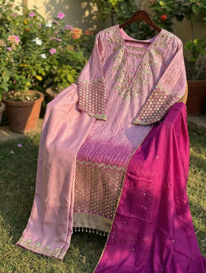 CHINON PRINTED WITH SEQUENCE EMBROIDERY BORDAR LACE WORK