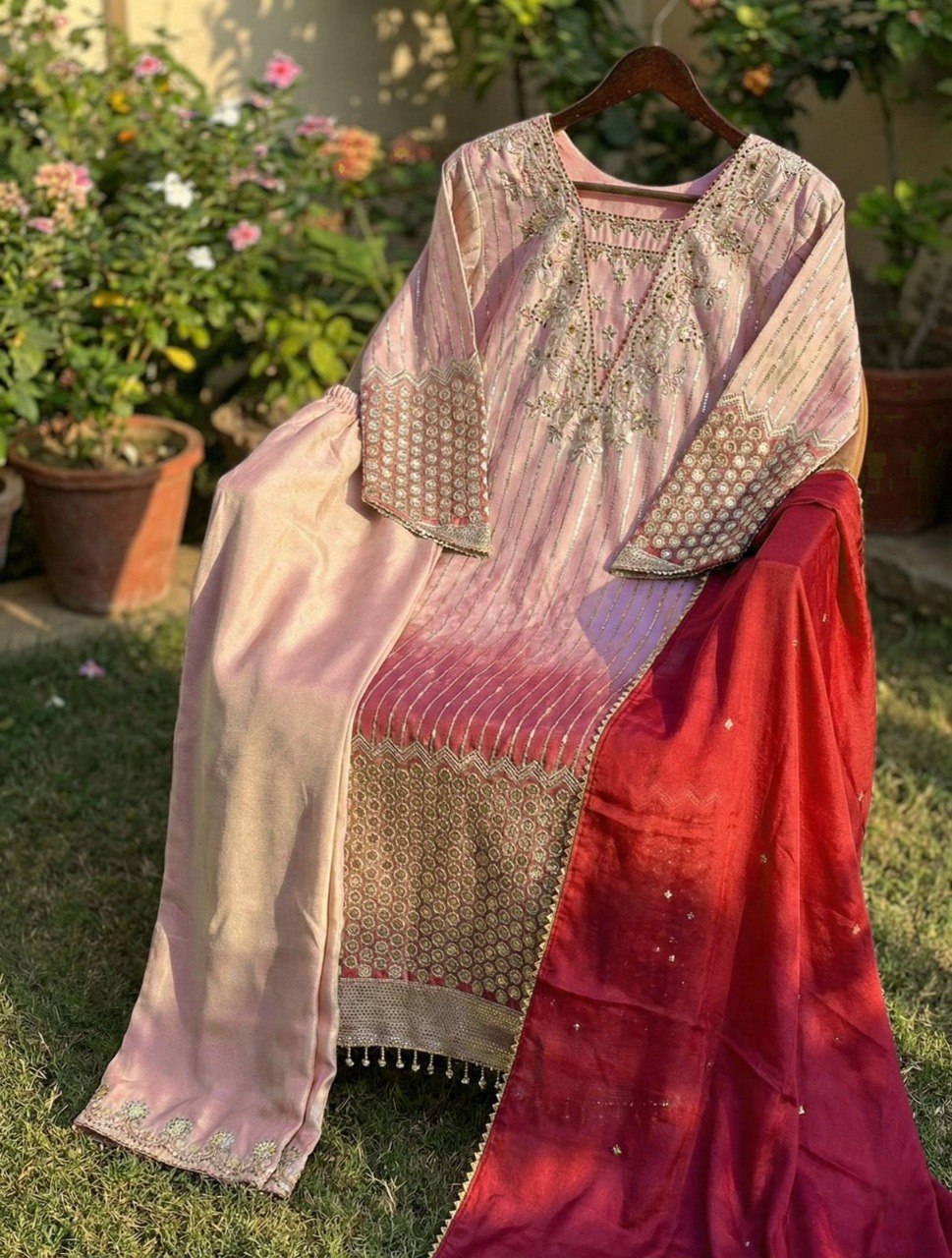CHINON PRINTED WITH SEQUENCE EMBROIDERY BORDAR LACE WORK