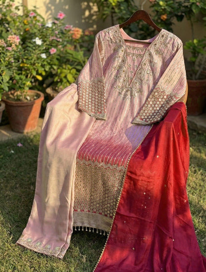 CHINON PRINTED WITH SEQUENCE EMBROIDERY BORDAR LACE WORK