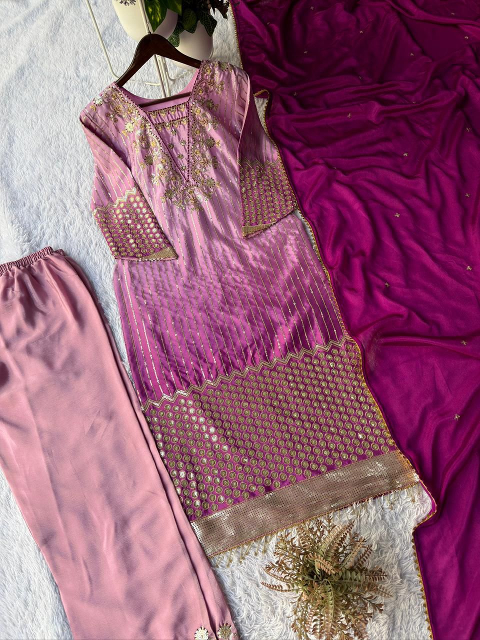 CHINON PRINTED WITH SEQUENCE EMBROIDERY BORDAR LACE WORK
