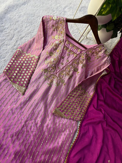 CHINON PRINTED WITH SEQUENCE EMBROIDERY BORDAR LACE WORK