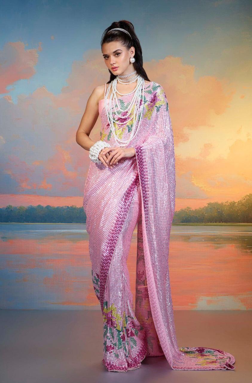 FULL HEAVY SEQUINS SAREE WITH WORK AND SOFT SILK BLOUSE