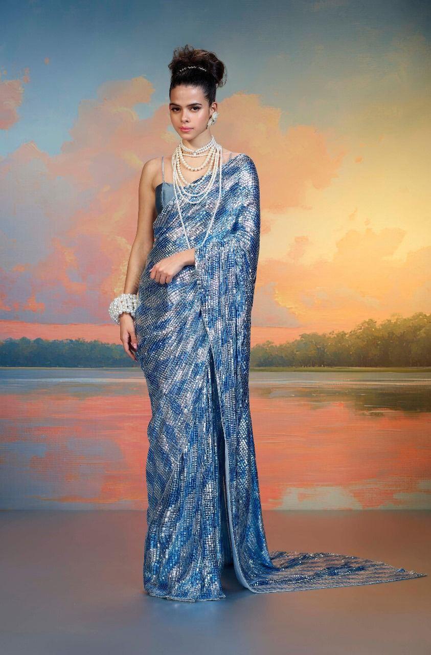 FULL HEAVY SEQUINS SAREE WITH WORK AND SOFT SILK BLOUSE