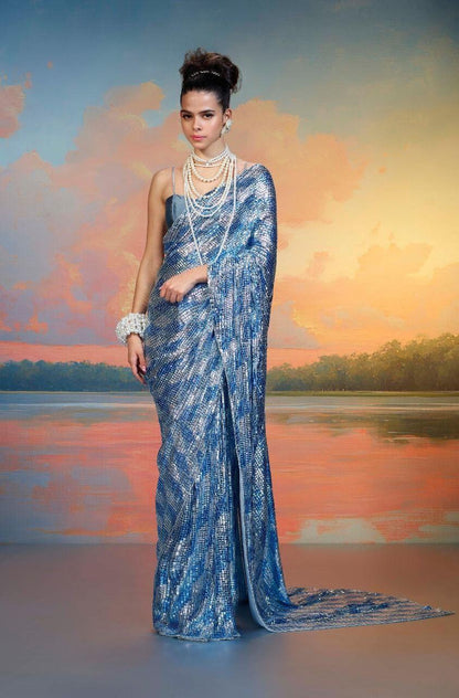 FULL HEAVY SEQUINS SAREE WITH WORK AND SOFT SILK BLOUSE