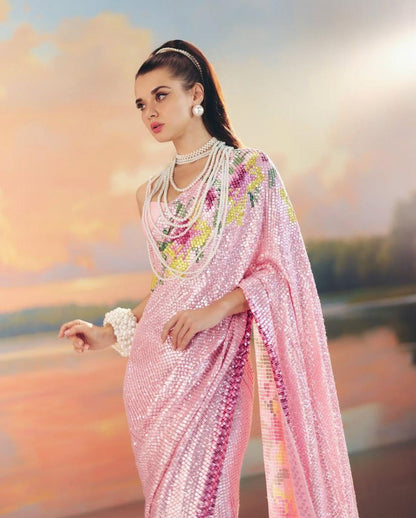 FULL HEAVY SEQUINS SAREE WITH WORK AND SOFT SILK BLOUSE