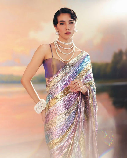 FULL HEAVY SEQUINS SAREE WITH WORK AND SOFT SILK BLOUSE