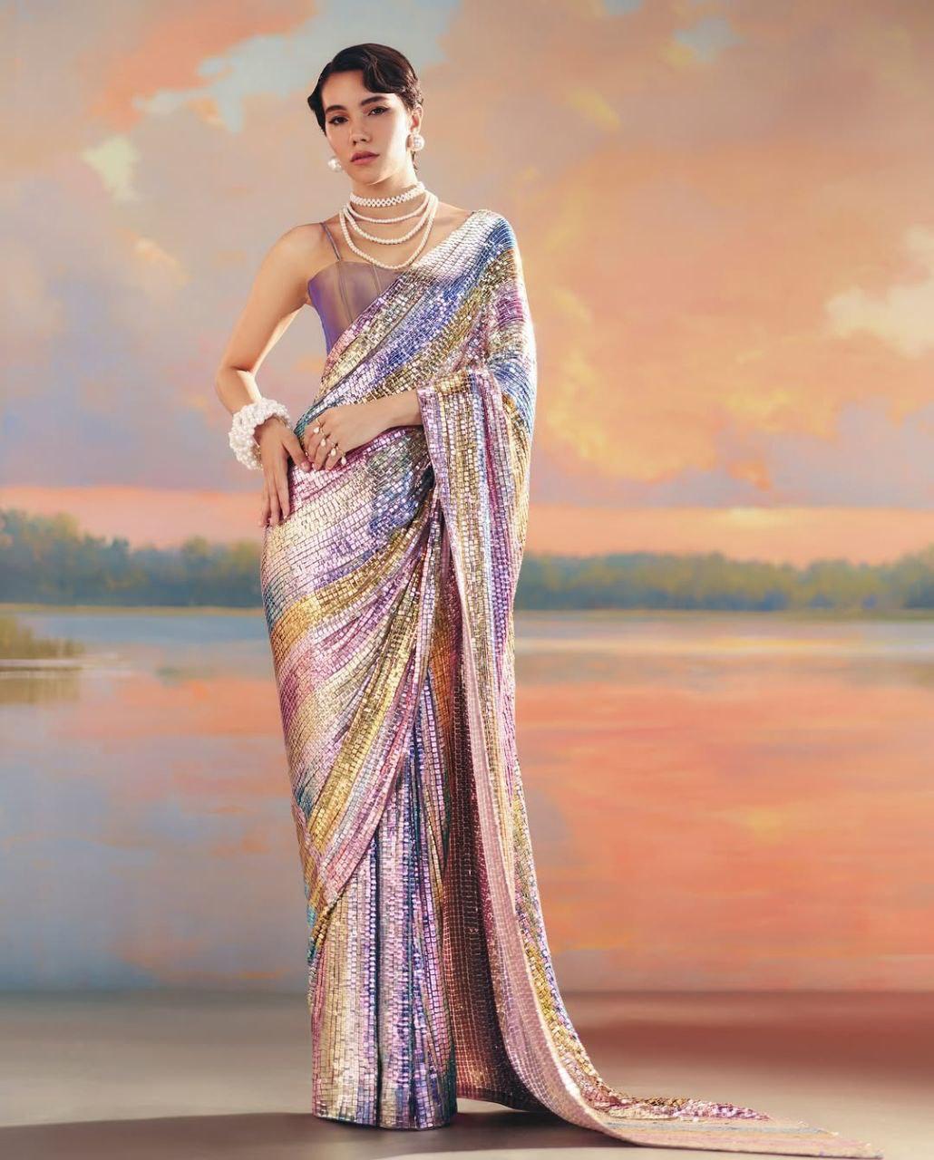 FULL HEAVY SEQUINS SAREE WITH WORK AND SOFT SILK BLOUSE