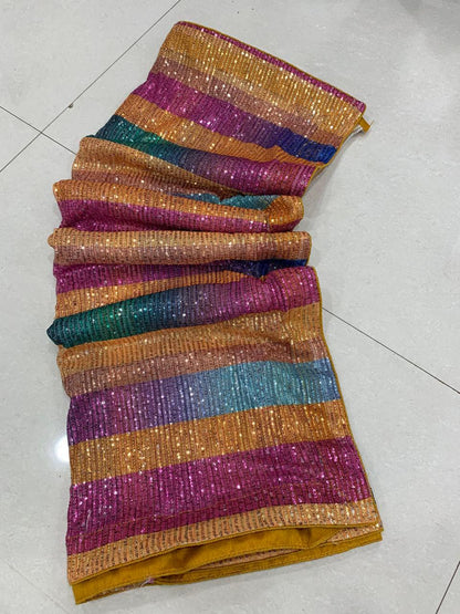 FULL HEAVY SEQUINS SAREE WITH WORK AND SOFT SILK BLOUSE