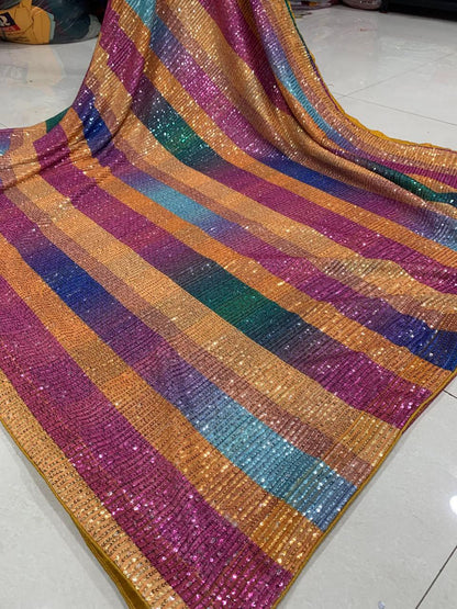 FULL HEAVY SEQUINS SAREE WITH WORK AND SOFT SILK BLOUSE
