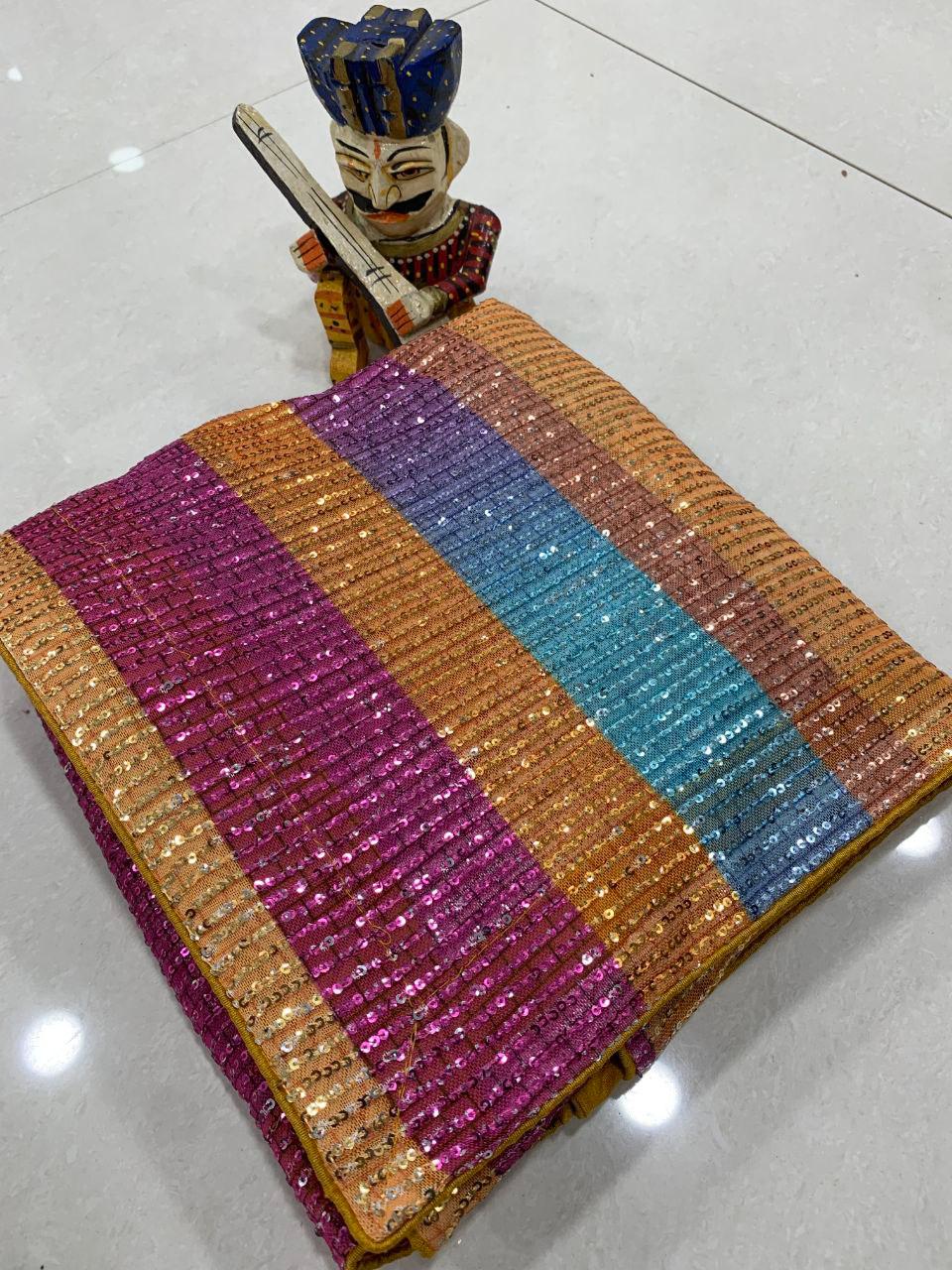FULL HEAVY SEQUINS SAREE WITH WORK AND SOFT SILK BLOUSE