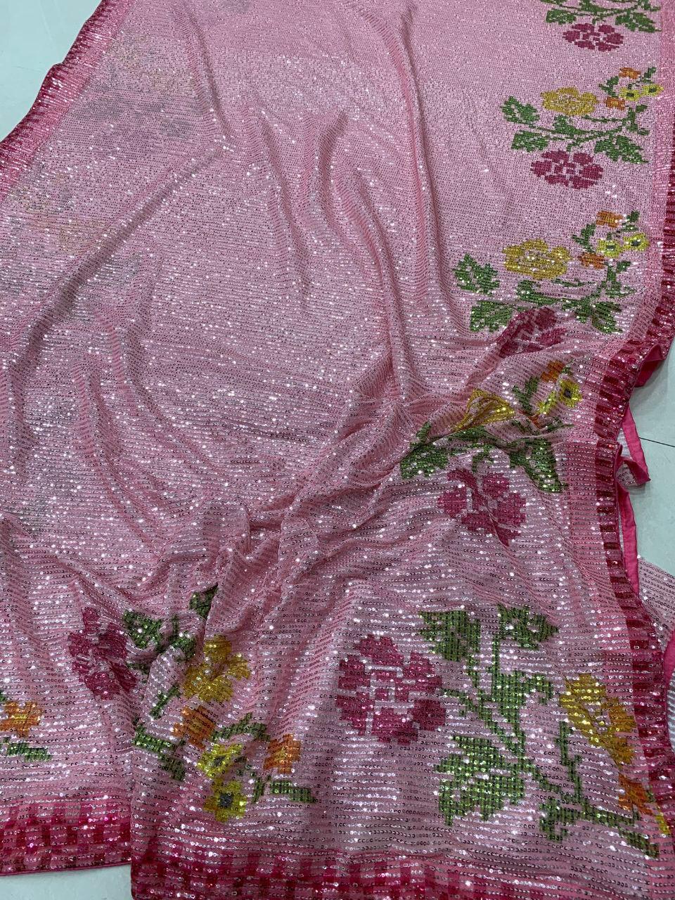 FULL HEAVY SEQUINS SAREE WITH WORK AND SOFT SILK BLOUSE